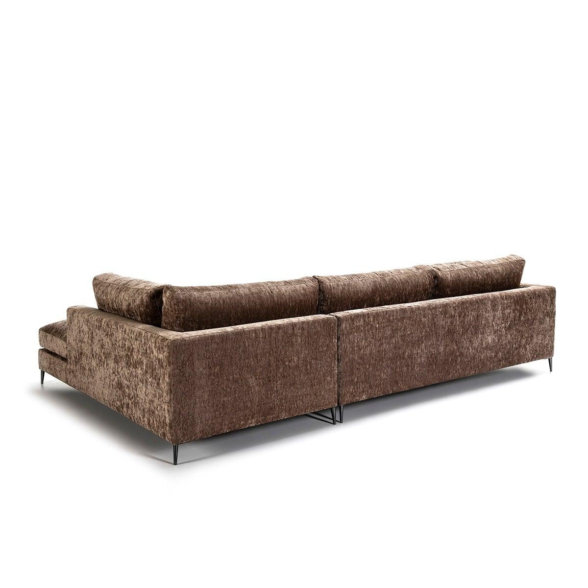 Brown Fabric Sofa W/Chaise Long