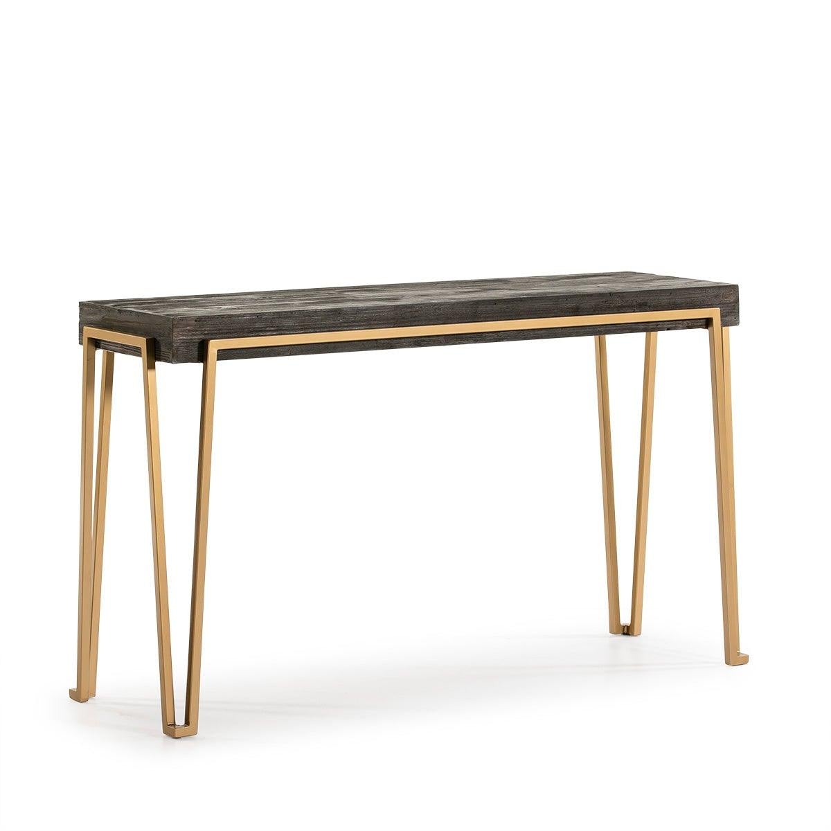 Brown Wood Console W/Metal