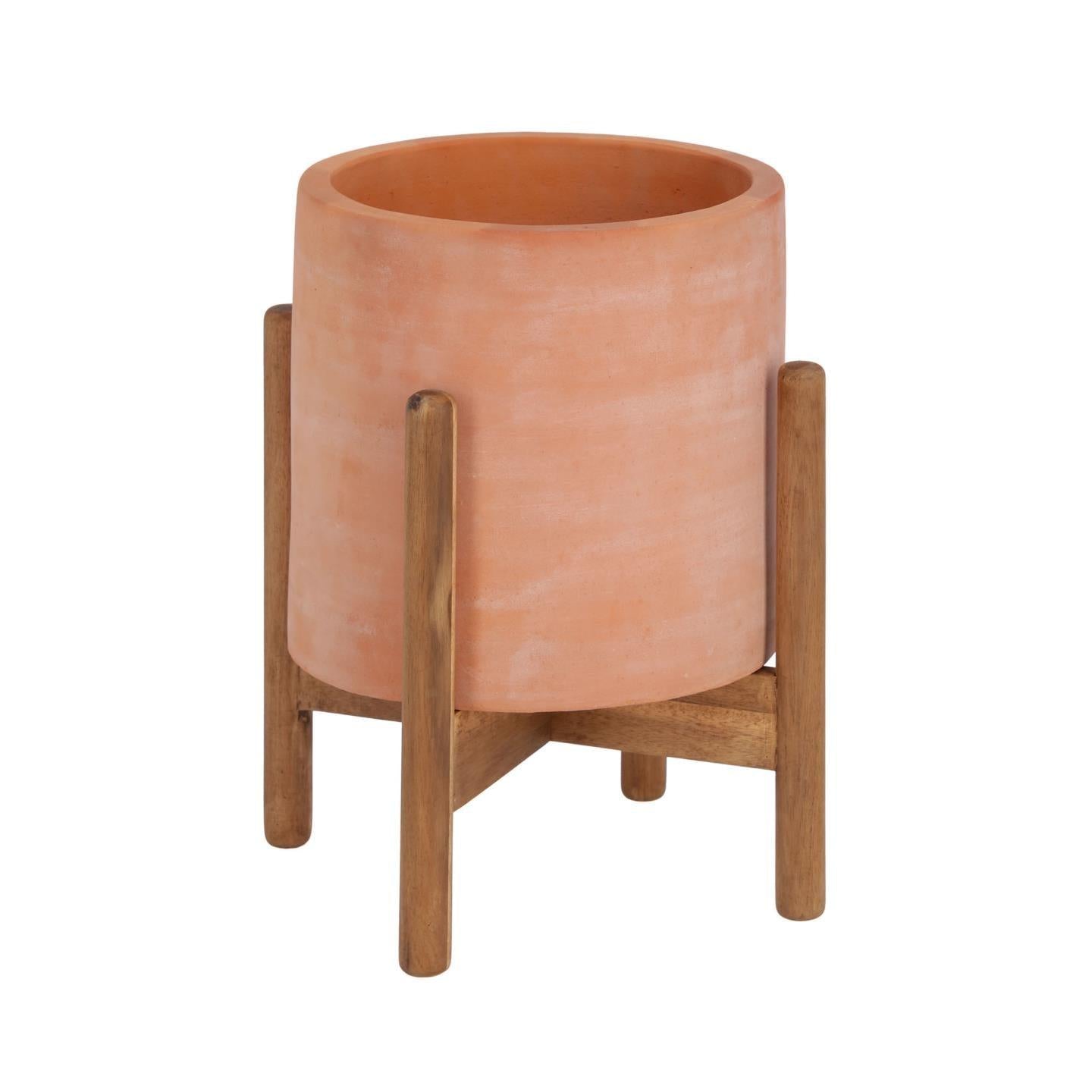 Ceramic Flower Pot W/Wood Legs