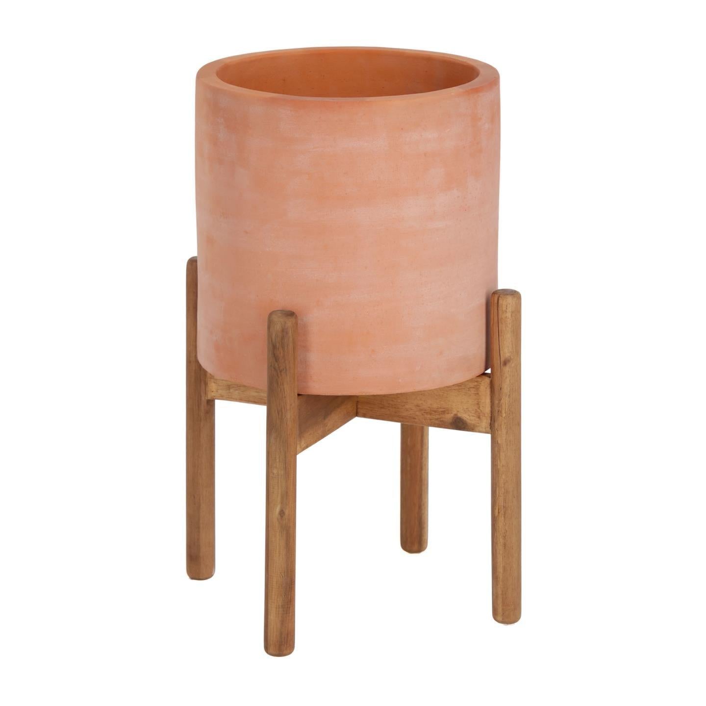 Ceramic Flower Pot W/Wood Legs
