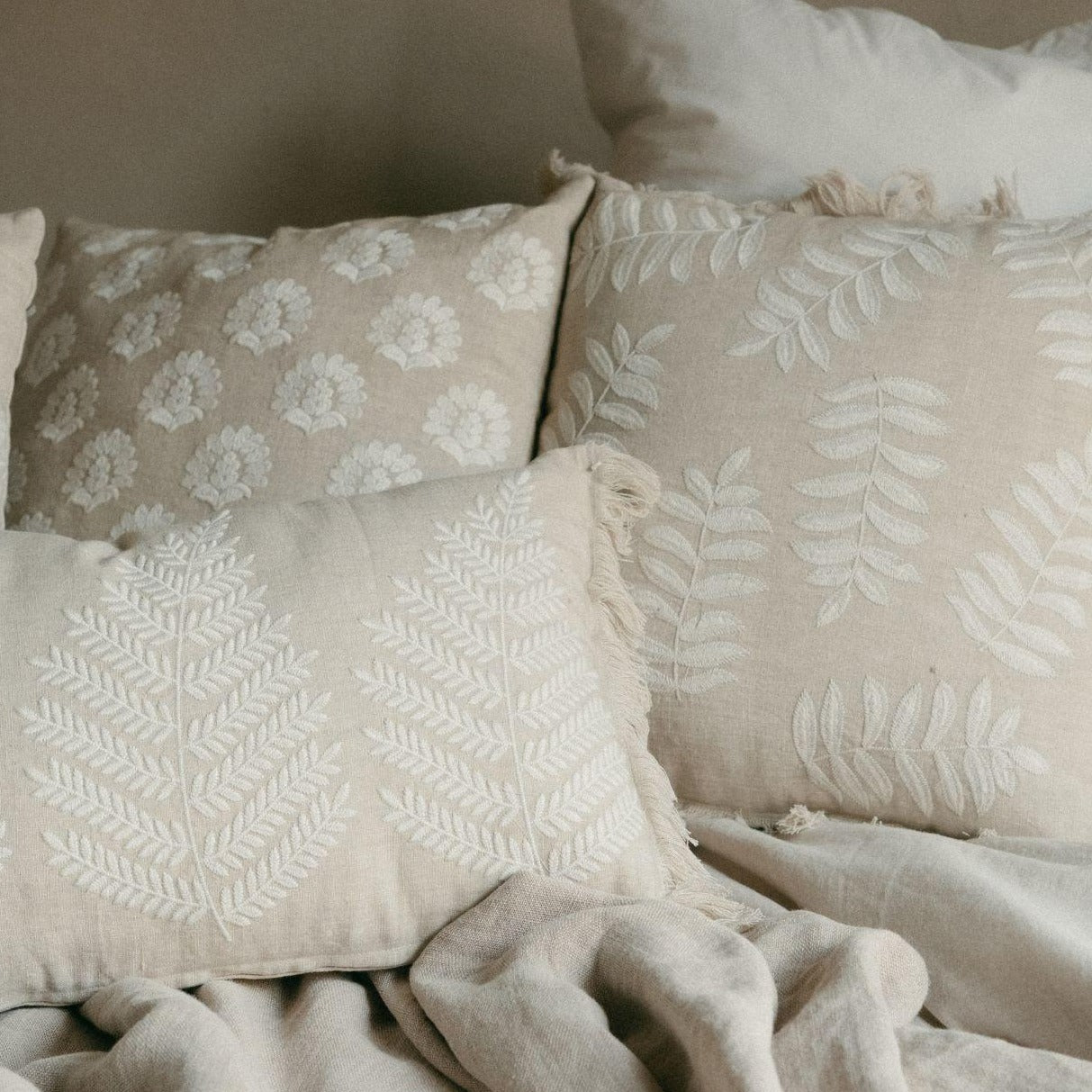 Fringe Beige Cotton Pillow