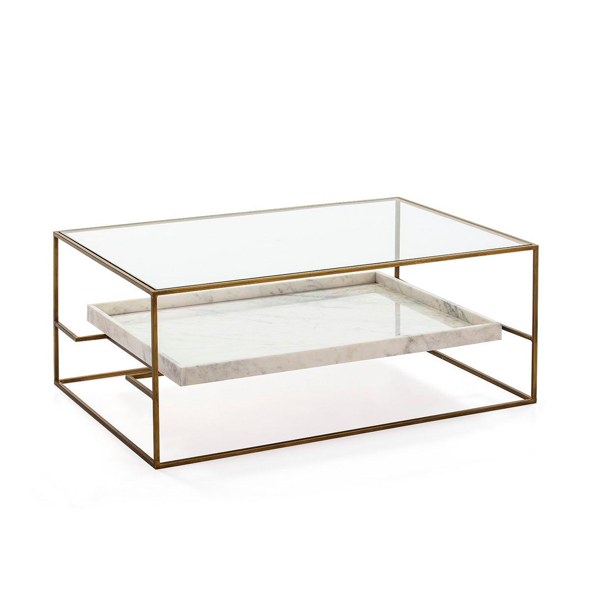 Gold Metal Coffee Table W/Marble Shelve