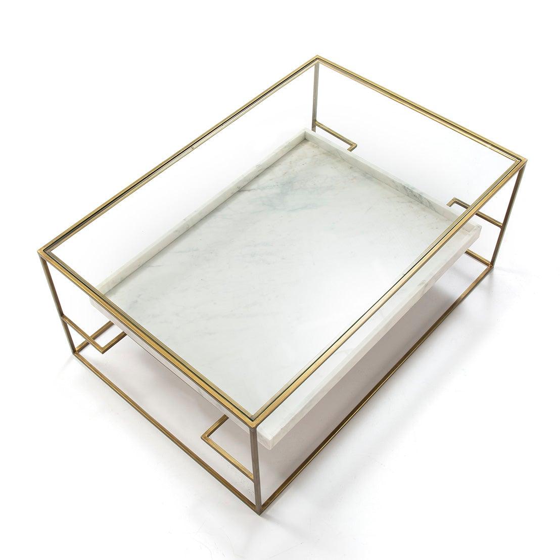 Gold Metal Coffee Table W/Marble Shelve