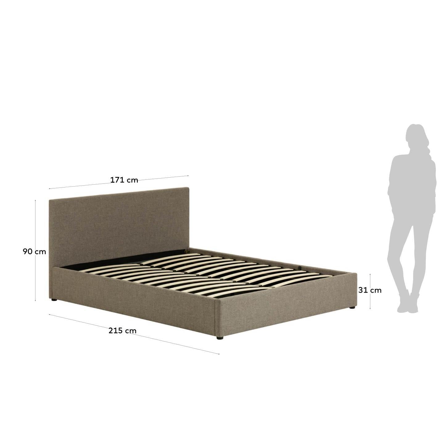 Grey Fabric Double Bed W/ Storage Space