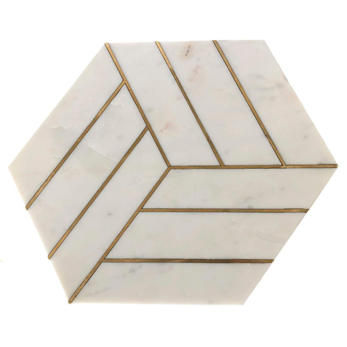 Hexagon White Marble Side Table