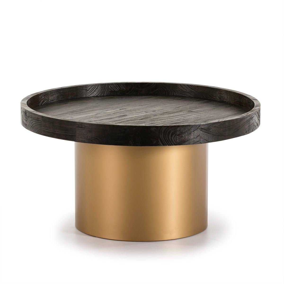 Round Gold Metal Coffee Table W/Wood