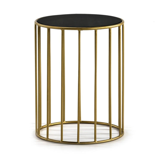 Round Gold Metal Side Table W/Mirror