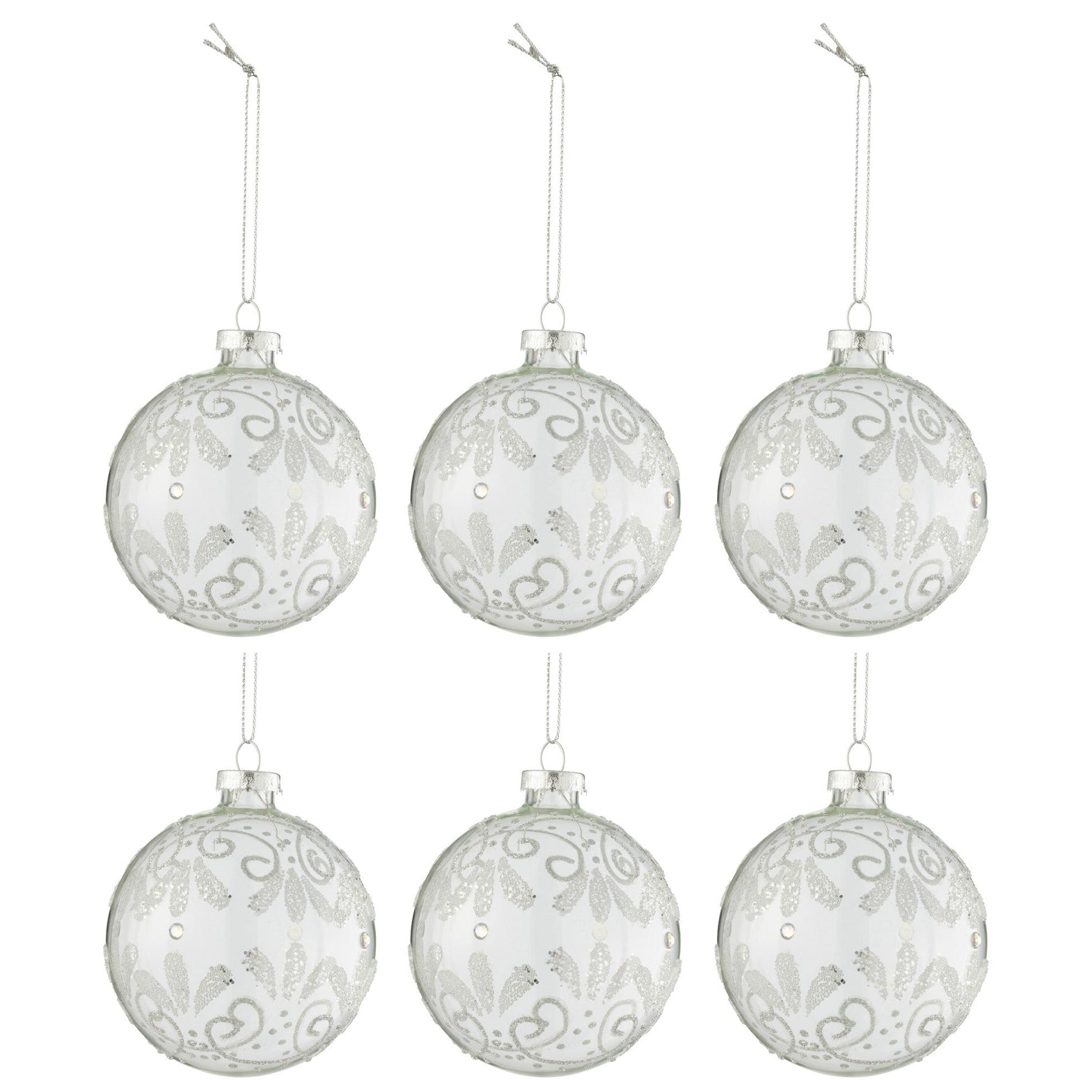 Silver Glass Christmas Baubles Set (x6)