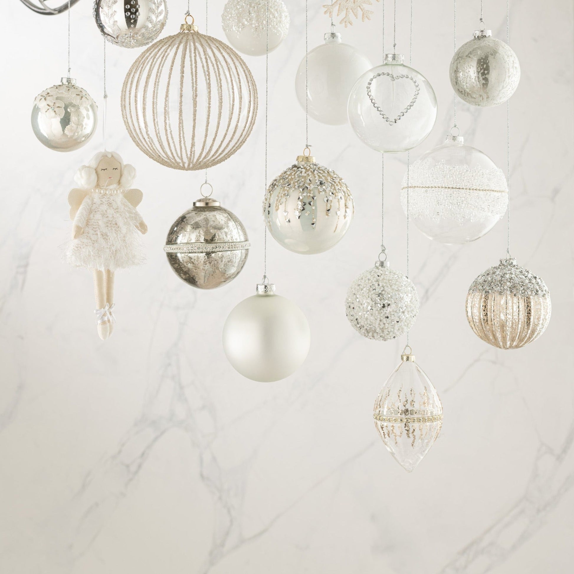 Silver Glass Christmas Baubles Set (x6)