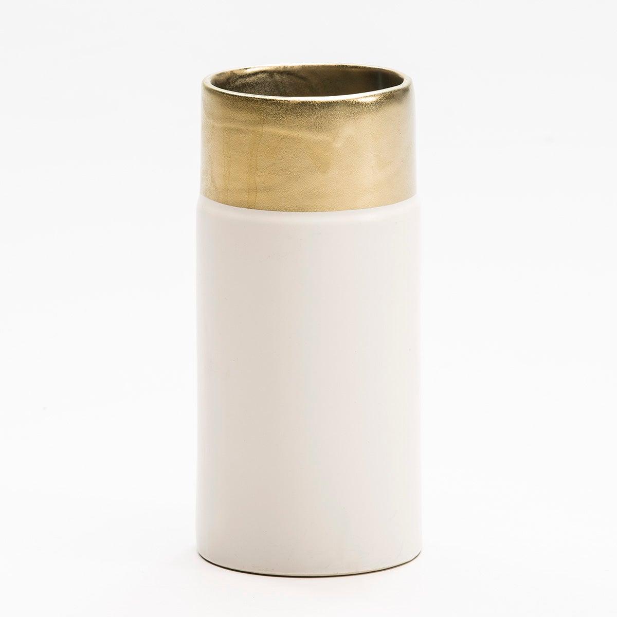 White Ceramic Vase W/Gold