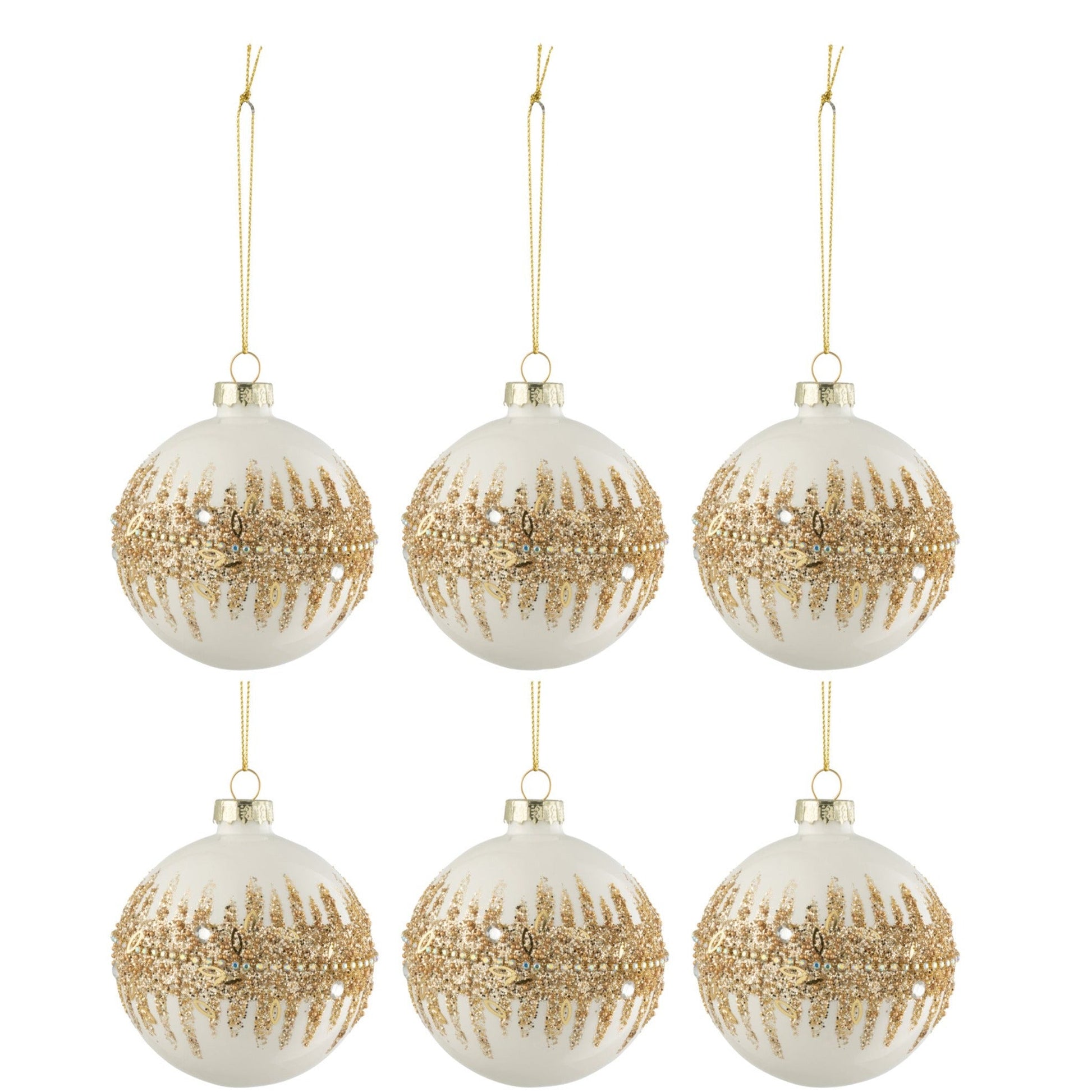 White Glass Christmas Baubles Set (x6)