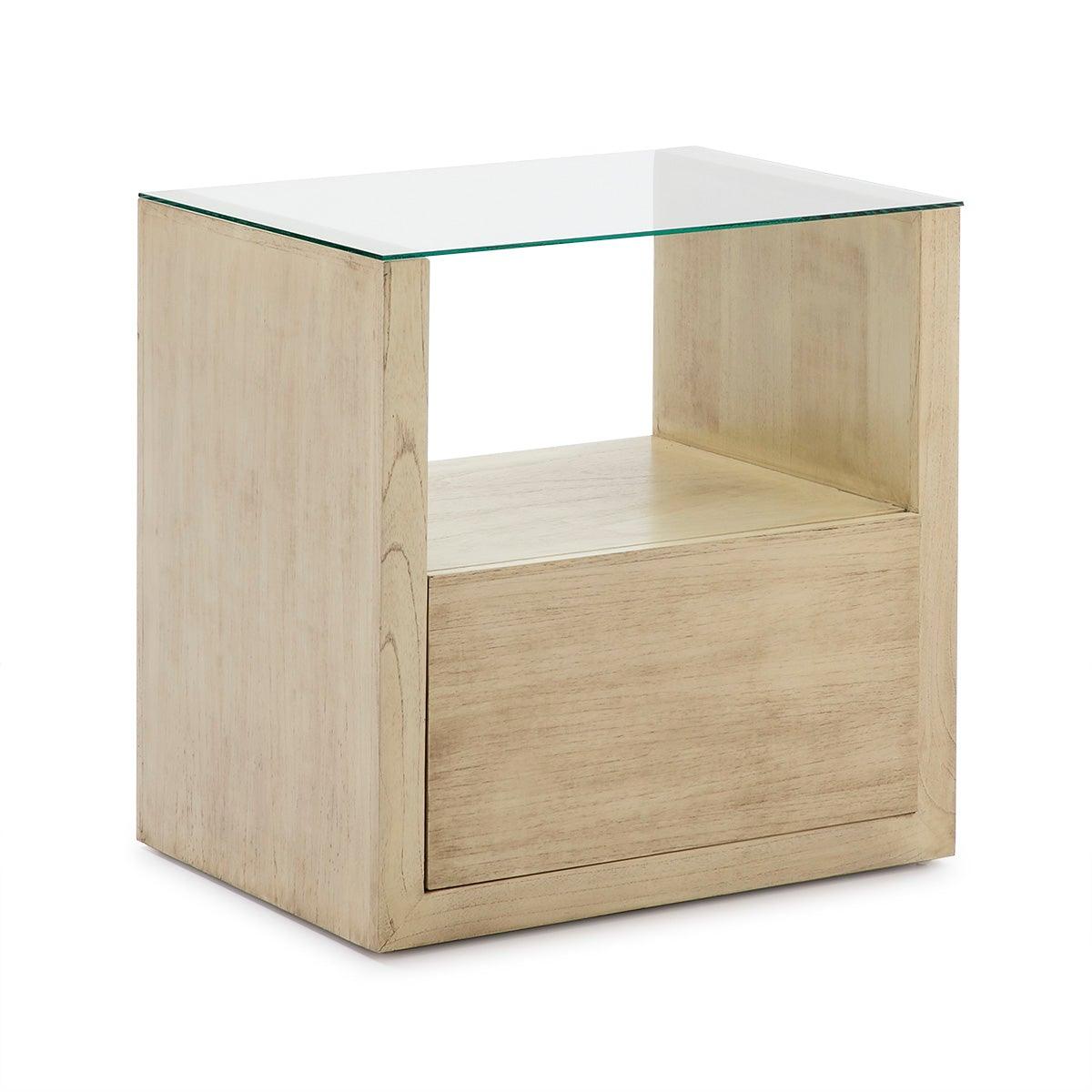 Wood Nightstand W/Glass